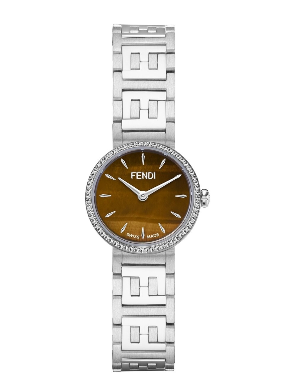 Fendi Silver Bracelet Watch with Brown Tiger's Eye Dial